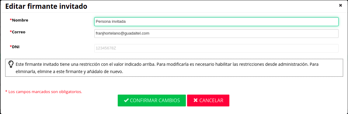 Edición de firmante invitado con restricción teniendo las restricciones deshabilitadas