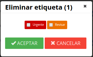 Menú de eliminación de etiquetas