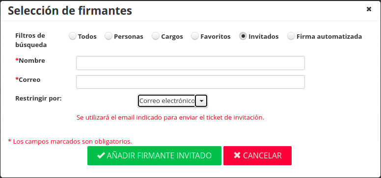 Restricción activa: Correo electrónico